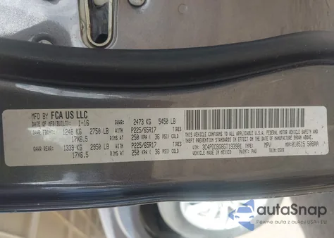 2016 Dodge Journey Sxt z USA, uszkodzony, nr VIN 3C4PDCBG8GT193901